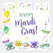 Waterverf Mardi Gras Feestobjecten Vierkante Sticker (Voorkant)