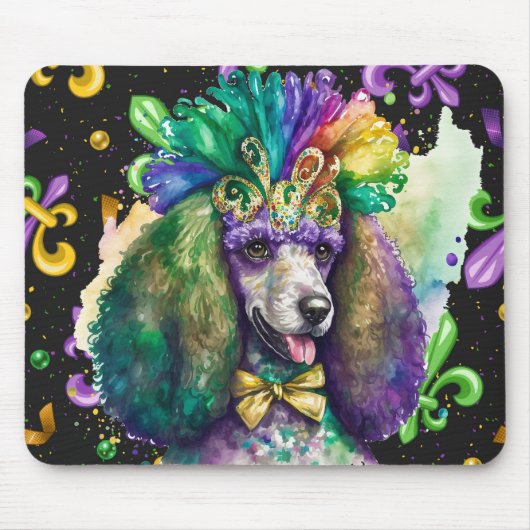 WATERVERF MARDI GRAS FRANS POODLE DOG MUISMAT (Voorkant)