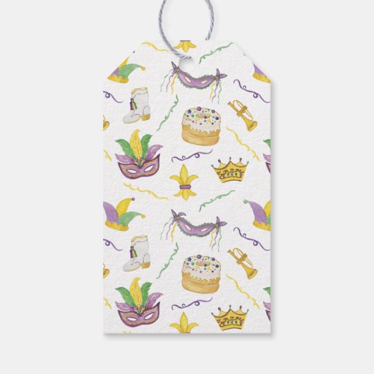 Waterverf Mardi Gras King Cake Cadeaulabel (Achterkant)