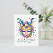 Waterverf Mardi Gras Mask Briefkaart (Staand voorkant)