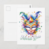 Waterverf Mardi Gras Mask Briefkaart (Voorkant / Achterkant)