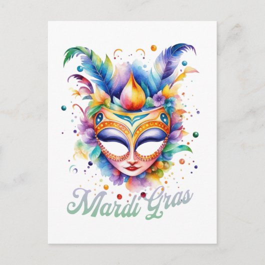 Waterverf Mardi Gras Mask Briefkaart (Voorkant)