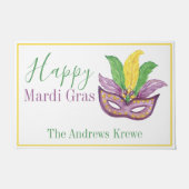 Waterverf Mardi Gras Mask gepersonaliseerd Deurmat (Voorkant)