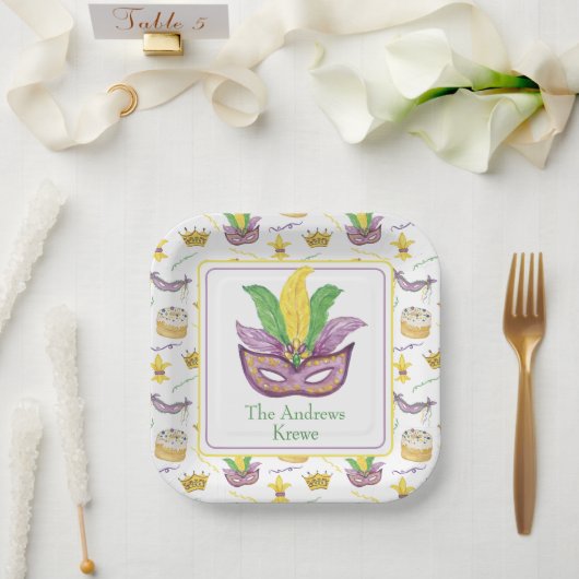 Waterverf Mardi Gras Mask gepersonaliseerd Papieren Bordje (Huwelijk)
