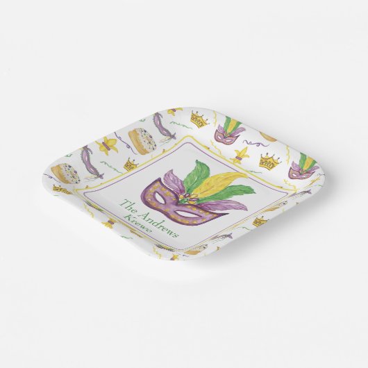 Waterverf Mardi Gras Mask gepersonaliseerd Papieren Bordje (Gebogen)
