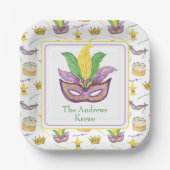 Waterverf Mardi Gras Mask gepersonaliseerd Papieren Bordje (Voorkant)