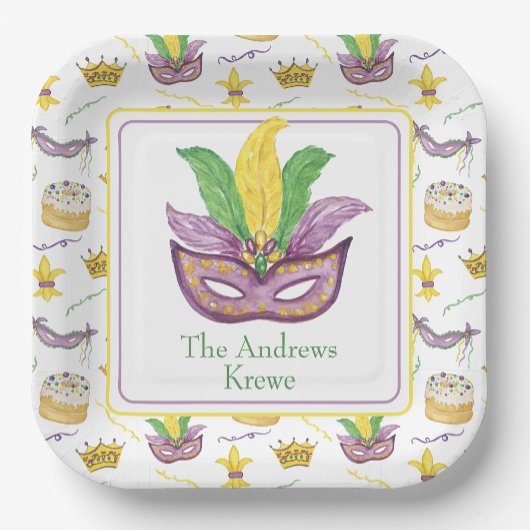 Waterverf Mardi Gras Mask gepersonaliseerd Papieren Bordje