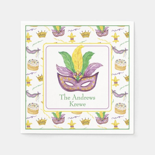 Waterverf Mardi Gras Mask gepersonaliseerd Servet (Voorkant)