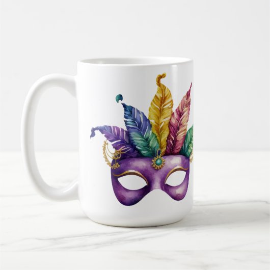  WATERVERF MARDI GRAS MASKER MET VREEMDEN KOFFIEMOK (Links)
