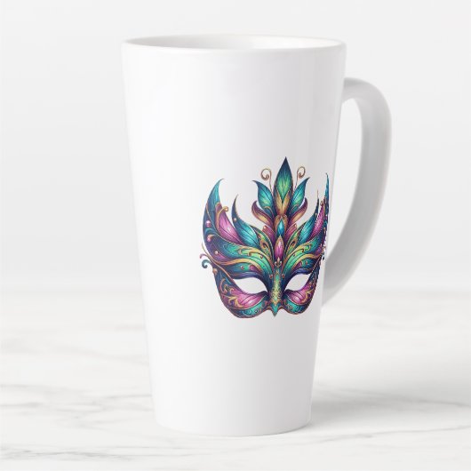 waterverf Mardi Gras maskercarnaval Latte Mok (Rechterhoek)