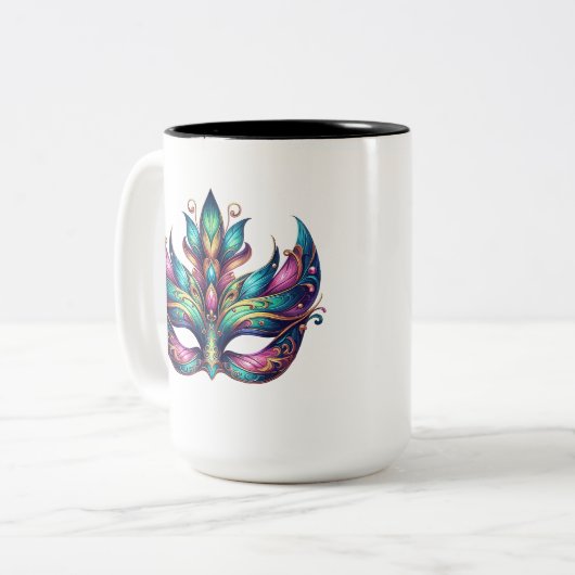 waterverf Mardi Gras maskercarnaval Tweekleurige Koffiemok (Voorkant links)