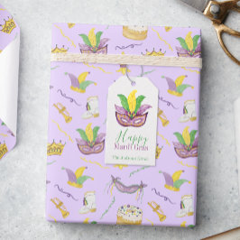 Waterverf Mardi Gras Maskers King Cake Crown Cadeaulabel