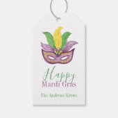 Waterverf Mardi Gras Maskers King Cake Crown Cadeaulabel (Voorkant)