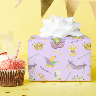 Waterverf Mardi Gras Maskers King Cake Crown Cadeaupapier