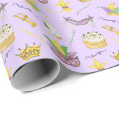 Waterverf Mardi Gras Maskers King Cake Crown Cadeaupapier (Rol Hoek)