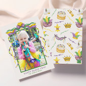 Waterverf Mardi Gras Maskers King Cake Crown Foto Feestdagenkaart