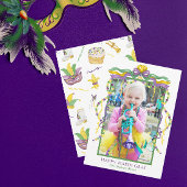 Waterverf Mardi Gras Maskers King Cake Crown Foto Feestdagenkaart