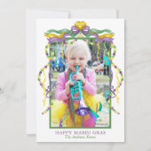 Waterverf Mardi Gras Maskers King Cake Crown Foto Feestdagenkaart (Voorkant)