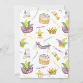 Waterverf Mardi Gras Maskers King Cake Crown Party Kaart (Achterkant)