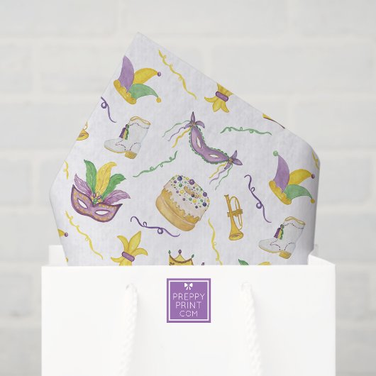 Waterverf Mardi Gras Maskers King Cake Crown Tissuepapier