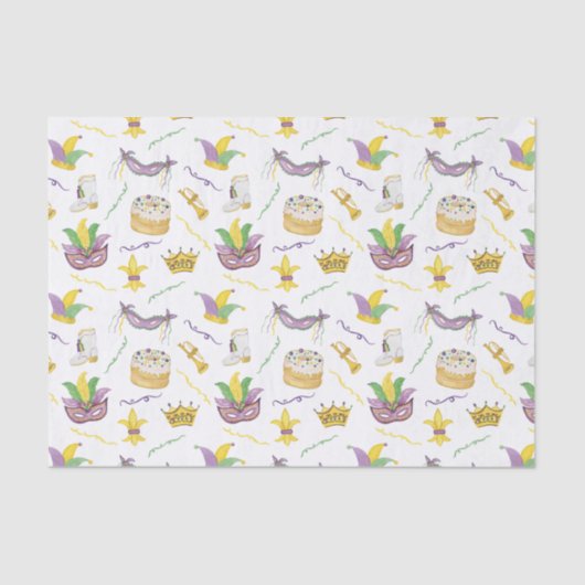 Waterverf Mardi Gras Maskers King Cake Crown Tissuepapier (Voorkant)