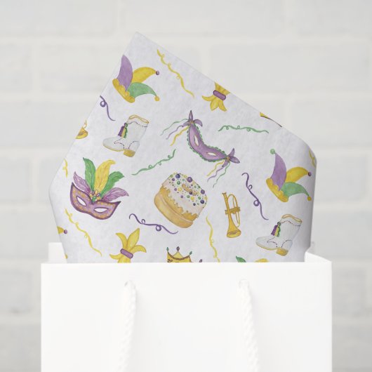 Waterverf Mardi Gras Maskers King Cake Crown Tissuepapier (Cadeauzakje)