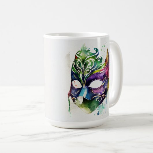 WATERVERF MARDI GRAS MASKS & FEATHERS KOFFIEMOK (Voorkant rechts)