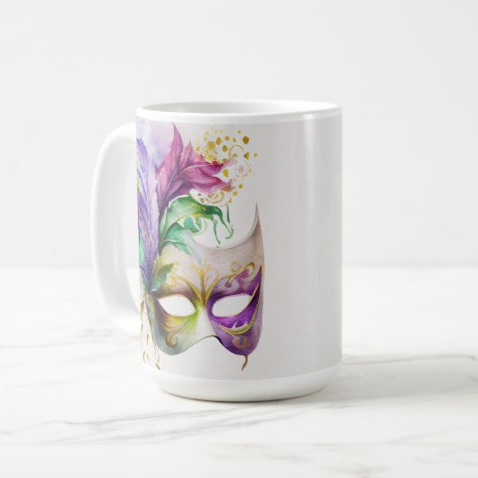 WATERVERF MARDI GRAS MASKS & FEATHERS KOFFIEMOK (Voorkant links)