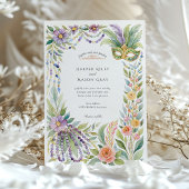 Waterverf Mardi Gras Masquerade Bloemenbruiloft Kaart