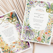 Waterverf Mardi Gras Masquerade Bloemenbruiloft Kaart