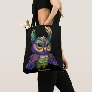 WATERVERF MARDI GRAS OWL BIRD TOTE BAG