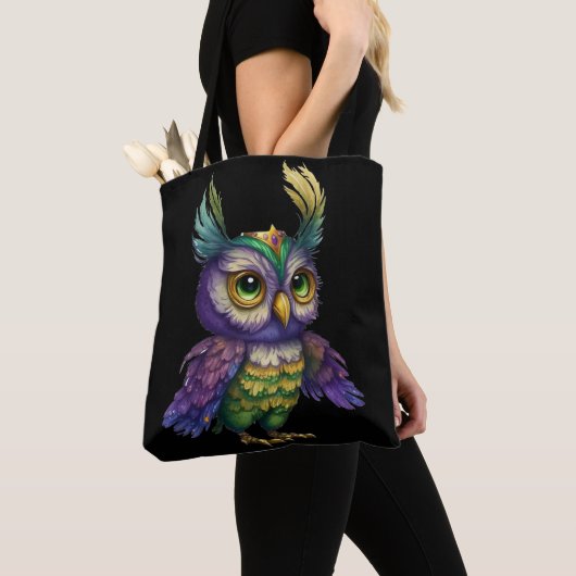 WATERVERF MARDI GRAS OWL BIRD TOTE BAG (Dichtbij)