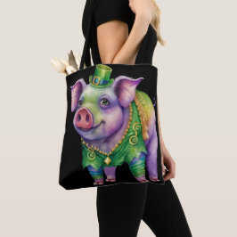 WATERVERF MARDI GRAS PINK PIG TOTE BAG