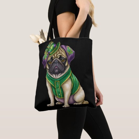 WATERVERF MARDI GRAS PUG DOG TOTE BAG (Dichtbij)