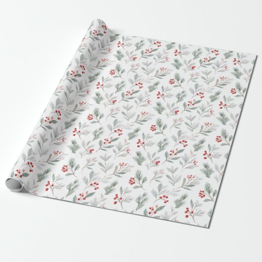 Waterverf maretak en Holly Christmas Cadeaupapier (Uitgerold)
