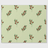 Waterverf maretak met rode bessen kerst cadeaupapier (Vlak)