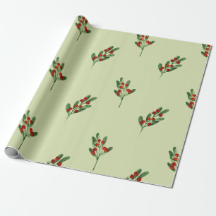 Waterverf maretak met rode bessen kerst cadeaupapier
