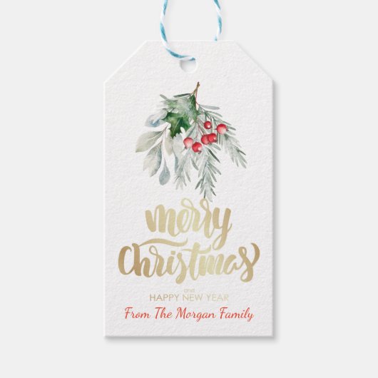 Waterverf maretak vrolijk kerstfeest cadeaulabel (Voorkant)