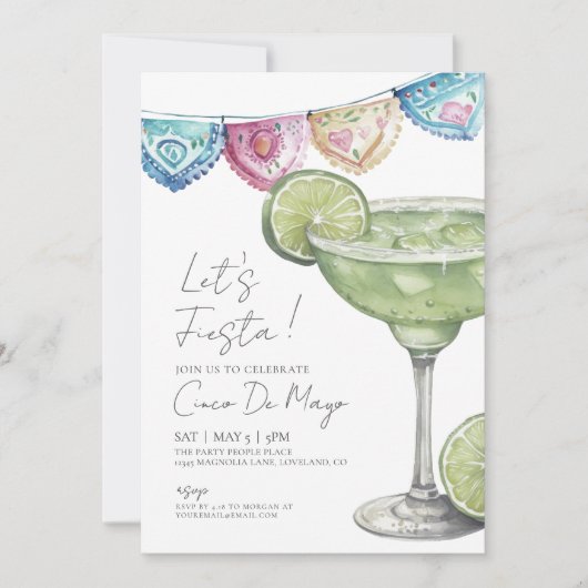 Waterverf Margarita Cinco de Mayo Partij Kaart (Voorkant)