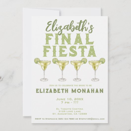 Waterverf Margarita Final Fiesta Bachelorette Kaart (Voorkant)