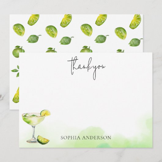 Waterverf Margarita Limoen Vrijgezellenfeest Bedankkaart (Voorkant / Achterkant)
