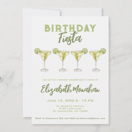 Waterverf Margarita Verjaardag Fiesta Kaart (Voorkant)