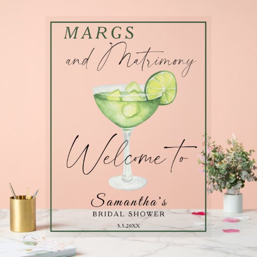 Waterverf Margarita Vrijgezellenfeest Welkom Acryl Bord (Huwelijk)