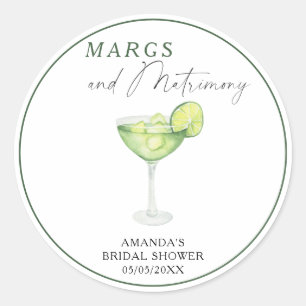 Waterverf Margs en Huwelijk Bruidsdouche  Ronde Sticker