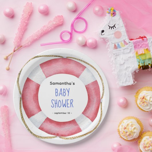 Waterverf mariene reddingsboei - baby shower papieren bordje (Feest)