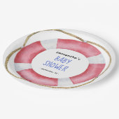 Waterverf mariene reddingsboei - baby shower papieren bordje (Gekanteld)
