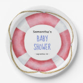 Waterverf mariene reddingsboei - baby shower papieren bordje (Voorkant)