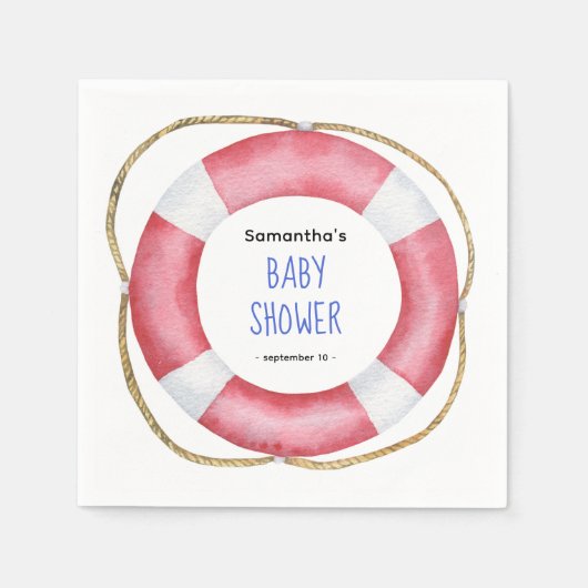 Waterverf mariene reddingsboei - baby shower servet (Voorkant)