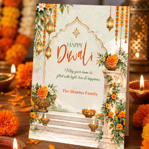 Waterverf Marigold Diya Gepersonaliseerde Gelukkig Feestdagenkaart