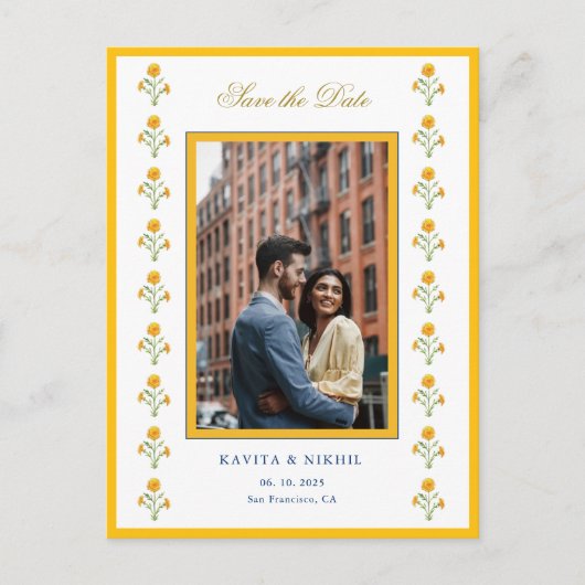 Waterverf Marigold Photo Save the Date Aankondigingskaart (Voorkant)